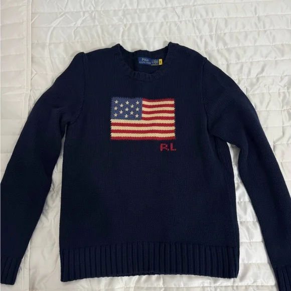 Polo by Ralph Lauren Navy Sweater with American Flag - Picture 2 of 2
